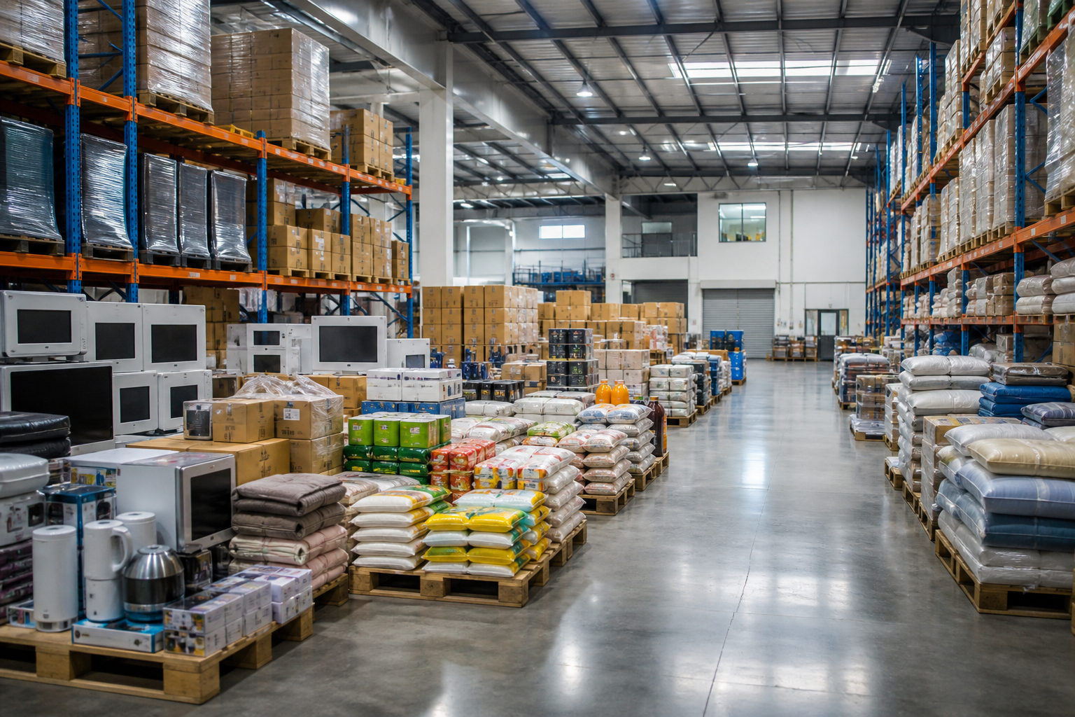 Organized wholesale goods inside a modern Dubai warehouse